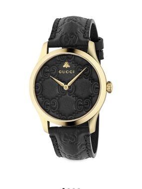 Gucci Black Embossed Leather Dial Watch with Gold-Tone Case retail $1060